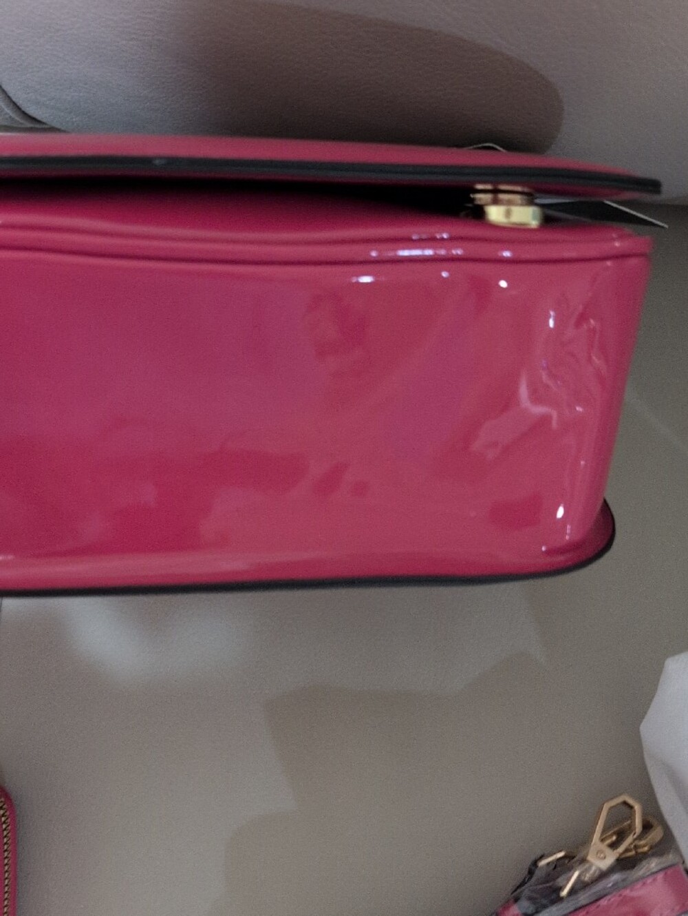 Hot Pink Patent Leather Top-Handle Bag with Wristlet And Crossbody Strap - Picture 4 of 16